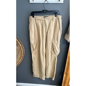 Express Mens Size 32X32 Tan 100% Linen Wide-Leg Cargo Pants Casual Resortwear